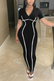Black Casual Solid Patchwork Zipper Collar Regular Jumpsuits