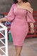 Pink Casual Elegant Solid Patchwork Asymmetrical Collar Pencil Skirt Dresses
