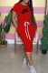 Red Fashion Casual Print Letter O Neck One Step Skirt Dresses