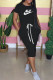 Black Fashion Casual Print Letter O Neck One Step Skirt Dresses