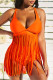 Orange Fashion Sexy Solid Tassel Backless Swimwears (With Paddings）