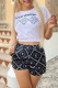 Black Fashion Casual Print Letter O Neck Short Sleeve Two Pieces