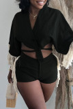 Orange Fashion Casual Solid Tassel Patchwork Frenulum V Neck Half Sleeve Two Pieces