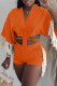 Orange Fashion Casual Solid Tassel Patchwork Frenulum V Neck Half Sleeve Two Pieces