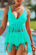 Lake Blue Fashion Sexy Solid Tassel Backless Swimwears (With Paddings）
