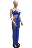 Blue Fashion Sexy Solid See-through Backless Spaghetti Strap Skinny Jumpsuits