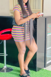 Multicolor Sexy Striped Patchwork O Neck Pencil Skirt Dresses