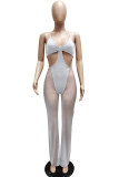 Blue Fashion Sexy Solid See-through Backless Spaghetti Strap Skinny Jumpsuits