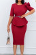 Red Casual Solid Patchwork Flounce O Neck One Step Skirt Dresses