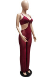 Blue Fashion Sexy Solid See-through Backless Spaghetti Strap Skinny Jumpsuits