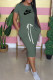 Green Fashion Casual Print Letter O Neck One Step Skirt Dresses
