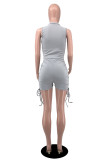 Grey Fashion Casual Solid Draw String Fold O Neck Sleeveless Two Pieces