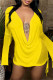 Yellow Fashion Sexy Solid See-through Backless V Neck Long Sleeve Two Pieces