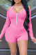 Rose Red Casual Solid Patchwork Halter Skinny Rompers