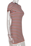 Multicolor Sexy Striped Patchwork O Neck Pencil Skirt Dresses