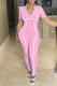 Pink Casual Solid Patchwork Zipper Collar Regular Jumpsuits