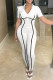 White Casual Solid Patchwork Zipper Collar Regular Jumpsuits