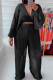 Black Casual Elegant Solid Patchwork Fold V Neck Long Sleeve Two Pieces