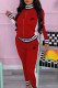 Red Fashion Simplicity Print Patchwork Mandarin Collar Long Sleeve Two Pieces
