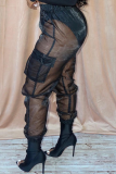Black Sexy Solid Mesh Harlan Mid Waist Harlan Solid Color Bottoms