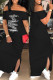 Black Fashion Casual Print Letter Off the Shoulder One Step Skirt Dresses