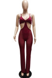 Blue Fashion Sexy Solid See-through Backless Spaghetti Strap Skinny Jumpsuits