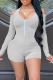 Grey Casual Solid Patchwork Halter Skinny Rompers