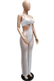 Blue Fashion Sexy Solid See-through Backless Spaghetti Strap Skinny Jumpsuits