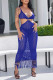 Royal Blue Sexy Solid Tassel Hollowed Out Patchwork Swimwears Cover Up