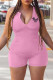 Pink Fashion Casual Letter Print Basic Zipper Collar Skinny Romper
