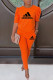 Orange Fashion Casual Print Letter O Neck Short Sleeve Two Pieces