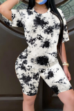 Pink Casual Patchwork Tie-dye O Neck Short Sleeve Two Pieces