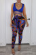 Blue Fashion Sexy Print Bandage V Neck Sleeveless Two Pieces