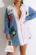 White Fashion Casual Print Patchwork Turndown Collar Long Sleeves Shirt Dress