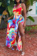 Red Fashion Sexy Print Bandage Backless Slit Halter Sleeveless Dress