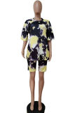Pink Casual Patchwork Tie-dye O Neck Short Sleeve Two Pieces