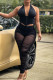 Black Fashion Sexy Solid Bandage See-through Backless Halter Sleeveless Two Pieces