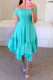 Light Green Casual Sweet Solid Patchwork Flounce Fold Asymmetrical Off the Shoulder A Line Dresses