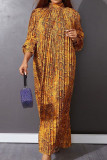 Yellow Casual Print Bandage Patchwork Fold Half A Turtleneck Straight Dresses