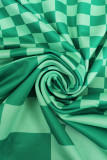 Green Sexy Plaid Print Patchwork Backless Halter Pencil Skirt Dresses