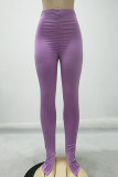 Red Milk Silk Elastic Fly Mid Solid Draped pencil Pants Bottoms