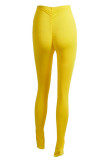 Red Milk Silk Elastic Fly Mid Solid Draped pencil Pants Bottoms