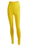 Red Milk Silk Elastic Fly Mid Solid Draped pencil Pants Bottoms
