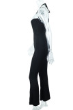 Black Sexy Solid Patchwork Halter Boot Cut Jumpsuits