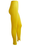 Red Milk Silk Elastic Fly Mid Solid Draped pencil Pants Bottoms