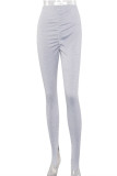 Red Milk Silk Elastic Fly Mid Solid Draped pencil Pants Bottoms