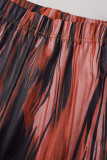 Rose Red Fashion Sexy Print Hollowed Out Half A Turtleneck Sleeveless Two Pieces
