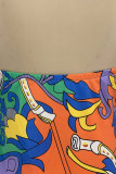 Green Sexy Print Patchwork Buckle Backless Fold Turndown Collar Pencil Skirt Dresses