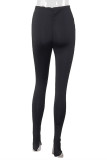 Red Milk Silk Elastic Fly Mid Solid Draped pencil Pants Bottoms