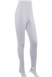 Red Milk Silk Elastic Fly Mid Solid Draped pencil Pants Bottoms